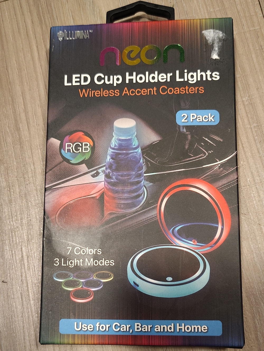 Illumina Neon LED Cup Holder Lights - RGB Accent Coasters (2 Pack)